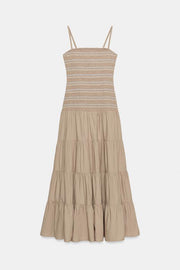 Robe midi smockée et brodée