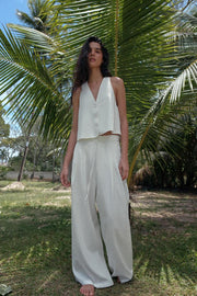 Pantalon large en lin à pinces