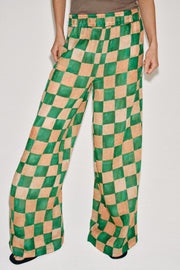 Pantalon palazzo en ramie à carreaux ZW Collection