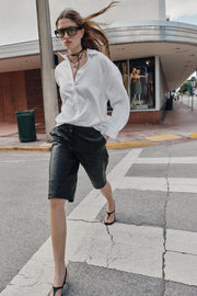 Bermuda long effet cuir
