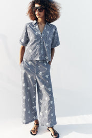 Pantalon-culotte à carreaux brodé