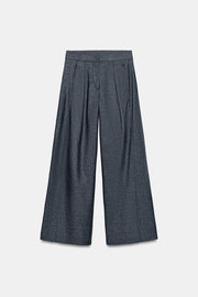 Pantalon large taille haute en lin