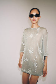 Top oversize en maille à fil métallisé