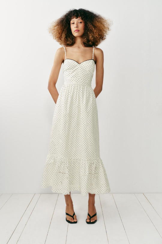Robe midi imprimée brodée ajourée