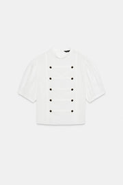 Chemise à brandebourgs à manches courtes bouffantes