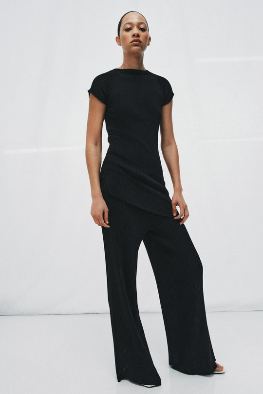 Pantalon large en maille côtelée