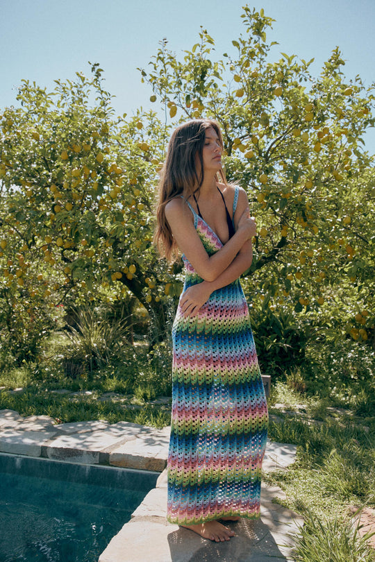 Robe longue en maille à bretelles