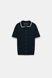 Veste polo en maille à dentelle et manches courtes