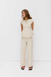 Top peplum piqué à manches courtes