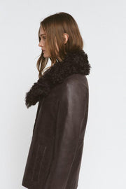 Veste en cuir à col en fourrure ZW Collection Édition limitée