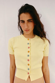 Veste en maille à boutons fleur