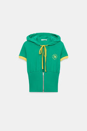 Top à capuche à fermeture zippée