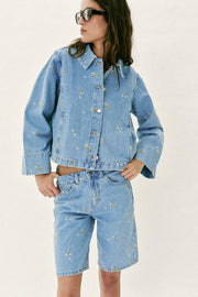Bermuda Z1975 en denim à fleurs brodées ensemble