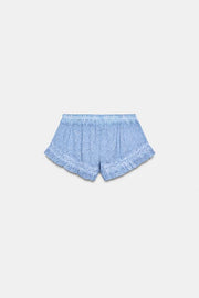Short effet délavé à broderies ajourées