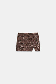 Jupe-culotte mini à sequins avec nœud