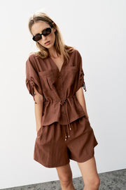 Veste safari à manches courtes à perles