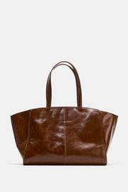 Cabas en cuir à surpiqûres